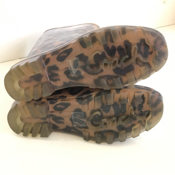 COACH Pixy Leopard Rubber Mid Calf Pull On Rain Boots Women’s Size 6 - Picture 8 of 16